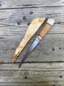 A&M Enterprises Handmade High Quality Fillet <b>Knife</b> Straight Stainless Steel Burl Wood <b>Handle</b> <b>Bone</b> Cap Outdoor Hunting - Product Image 2
