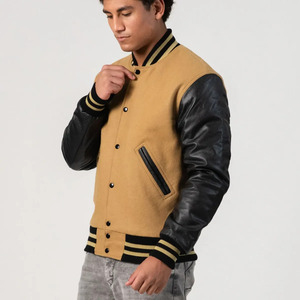 Blouson Bomber Varsity pour Homme en Laine Noire et Cuir, Corps en Laine Premium, Manches en Cuir Véritable, Poignets Côtelés et Boutons Pression, Style Urbain - Product Image 6