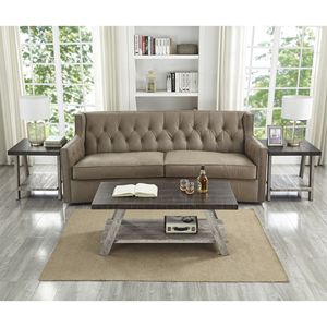 Set di tavolini da caffè contemporanei Athens, 3 pezzi, in noce anticato e legno grigio, design moderno ed elegante - Product Image 2