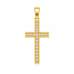 Pendentifs et breloques en or massif 10K, mini croix angulaire personnalisée, sertie de diamants naturels, pour la communion chrétienne, bijoux fins, tendance et très demandés - Product Image 1