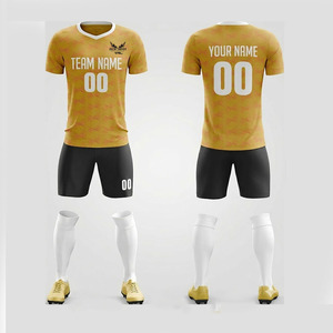 Custom Sublimation Soccer Uniform Set Yellow V-Neck Short Sleeve Moisture Wicking Men's Team Kit All Seasons <b>Athletic</b> Fit - Product Image 1
