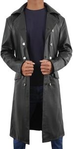 Manteau trench-coat pour homme en cuir véritable noir, longueur standard, double boutonnage, col montant, vêtement d'hiver formel - Product Image 5