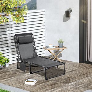 For Portable Folding Camping Cot Black Reclining Chaise Lounge Chair Adjustable <b>Backrest</b> Removable <b>Pillow</b> for Patio - Product Image 2