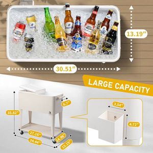 กล่องเก็บความเย็นสีขาวนม 80QT ขนาด 87.5*38.5*91 ซม. ทรงสี่เหลี่ยมผืนผ้า ทำจากพลาสติก พร้อมขาเหล็ก ท่อฉนวนกันความร้อนสำหรับแช่แข็ง แบบมีล้อเลื่อน - Product Image 2