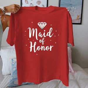 T-shirt imprimé décontracté Diamond Maid of Honor pour femme Comfort Fit 100% pur coton tricoté - Product Image 5