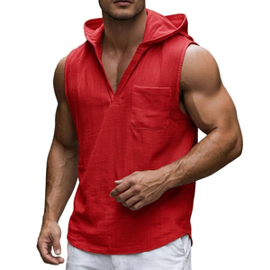 Customizable Tank Top Bulk Men's Casual V-Neck Hooded <b>Vest</b> Cotton Blend Sleeveless Summer Beach Stylish Design Tank Tops For Men - Product Image 1