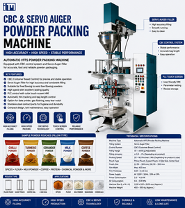 Machine d'emballage automatique VFFS pour poudres avec remplisseur à vis sans fin servo, système de contrôle CBC et écran tactile PLC pour l'emballage de poudres - Product Image 1