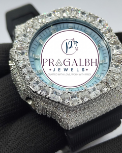 Montre de luxe Pragalbh Jewels sertie de diamants, pavé de moissanite, quartz, acier inoxydable, bracelet en caoutchouc, montre pour homme style hip hop - Product Image 5