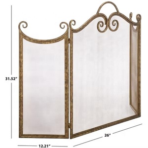 French Country Scroll Metal Fireplace <b>Screen</b> Folding Three Panel Fine Mesh Spark Guard Decorative Hearth <b>Protector</b> - Product Image 2