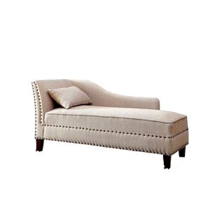 Chaise longue contemporanea in tessuto beige effetto lino con finiture a borchie per soggiorno moderno, include cuscino per panca - Product Image 5