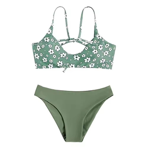 Custom Printed Winter Women's 100% Nylon Plunge Neck Regular Fit Breathable Quick Dry <b>Triangle</b> Bra Textured Cheeky Bottom <b>Bikini</b> - Product Image 1