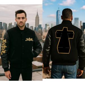 Chaqueta Varsity Negra Letterman Billionaire Team con Cuello Alto, Estilo Urbano, Transpirable y Resistente al Viento, Logotipo Frontal - Product Image 4