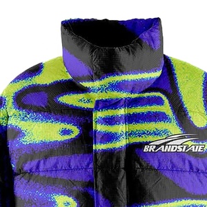 Customized Brandstate Men's <b>Purple</b> Green Print Stand Collar Puffer Jacket Winter Streetwear Thick Puffer Jacket - Product Image 3