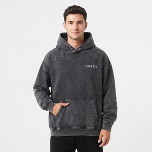 Sudadera con capucha extragrande personalizada para hombre, de algodón lavado al ácido, gruesa, con capucha con pedrería personalizada y bolsillo canguro, logotipo bordado personalizado - Product Image 5