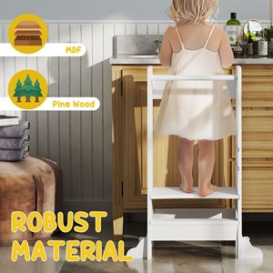 Torre per Bambini Regolabile Bianca con Ringhiera di Sicurezza e Maniglia per Uso in Bagno o Cucina - Product Image 6