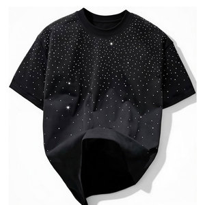 เสื้อยืดผู้ชายประดับเพชร ผ้าฝ้าย 100% คุณภาพสูง ระบายอากาศดี ขายดีที่สุด สตรีทแวร์สุดฮิต - Product Image 1