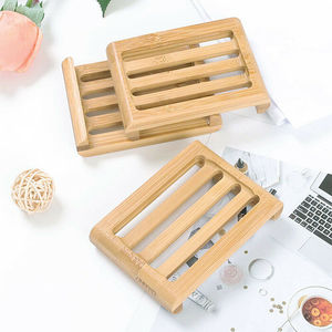 Porte-savon rustique auto-drainant porte-plateau en bambou moderne plats pour se doucher savons de bain - Product Image 3