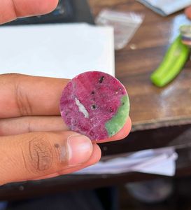 A K Gems pink and Green Ruby Zoisite Watch Dial 28.5 mm One Sided Polished <b>Face</b> 0.7mm Thick Center Hole 2 mm Model GMC-257 - Product Image 1