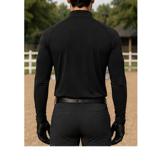 Chemise d'équitation pour homme à manches longues, imprimée, noire, avec fermeture éclair sur le devant, tricotée, performante, style décontracté chic - Product Image 4