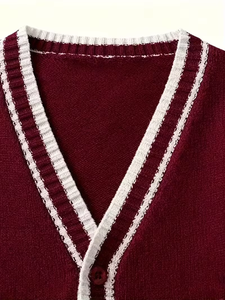 Cardigan unisexe en toile pour lycéens, col en V doux, tricoté, anti-boulochage, 100 % acrylique, personnalisable - Product Image 3