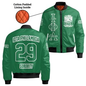 Blouson Bomber Personnalisé pour Femme Iota Phi Lambda, Vert Émeraude, avec Écusson à Lettres Grecques au Dos et Fermeture Éclair - Product Image 4