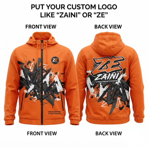<b>Men's</b> Waterproof Windproof Breathable Canvas <b>Windbreaker</b> Jacket Orange <b>Black</b> White Front Logo Polyester/Nylon Material - Product Image 1