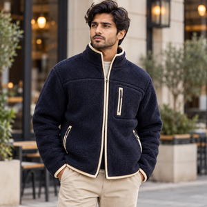 <b>Men</b>’s <b>Sherpa</b> Puller <b>Fleece</b> Zip-Up Jacket Made With Warm <b>Fleece</b> Fabric Relaxed Silhouette Durable Front Zip Breathable Structure - Product Image 1