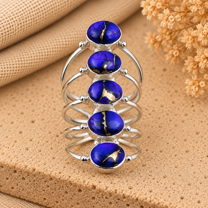 Bague Statement Bohème Superposée en Pierres Précieuses Violettes et Turquoises pour Femme BLUE CAVALLO, Bijoux en Argent Faits à la Main, Vente en Gros - Product Image 3