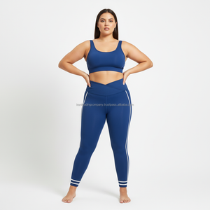 ชุดโยคะไซส์พลัสแบบเรียบง่ายสำหรับผู้หญิง กางเกงเลกกิ้งเอวสูง สปอร์ตบรา ยืดหยุ่นด้านหน้า ระบายอากาศ แห้งเร็ว ผลิตจากผ้าสแปนเด็กซ์/ไนลอน สำหรับออกกำลังกาย - Product Image 2