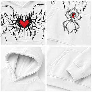 Sudadera con Capucha Oversize Unisex Optic White con Gráfico de Corazón de Araña, de Forro Polar Pesado, Estilo Urbano Personalizado - Product Image 4