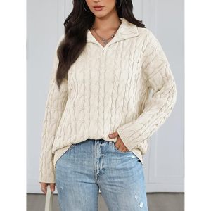 เสื้อคาร์ดิแกนไหมพรมถักลายเคเบิ้ลแบบโอเวอร์ไซส์สำหรับผู้หญิง รุ่นคัสตอมควีน 2025 แบบซิป ¼  ลำลองสำหรับฤดูหนาว พร้อมโลโก้ด้านหน้า - Product Image 3