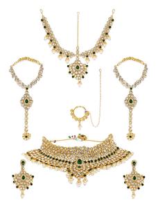 ชุดสร้อยคอทองแดงชุบทองโบราณประดับมุกสไตล์ชาติพันธุ์สำหรับเจ้าสาว พร้อมต่างหูและเครื่องประดับศีรษะแบบมังติกก้า ของขวัญสำหรับงานหมั้นและงานแต่งงาน - Product Image 6