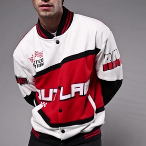 Chaqueta Varsity Edición Limitada Outlaw para Hombre, Roja, Blanca y Negra, Estilo Bomber Casual con Diseños de Parches e Impresión por Transferencia de Calor - Product Image 2