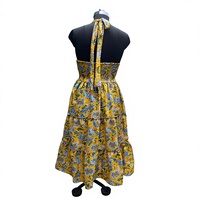 Robe longue en coton imprimé à la main Soul Jaipur, style vintage floral, à volants, col roulé, sans bretelles, ourlet portefeuille, pour l'été, la plage et les vacances, naturelle