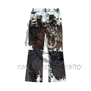Men's High Waist <b>Flare</b> Pants Cowhide Print Spliced Casual Style Button Fly Autumn Wear - Product Image 1