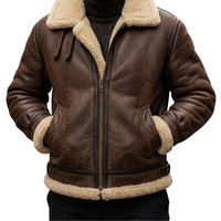 Blouson aviateur classique unisexe en toile marron foncé et fourrure de mouton |   Vêtements d'hiver extrêmement chauds en laine sherpa épaisse, style Seconde Guerre mondiale