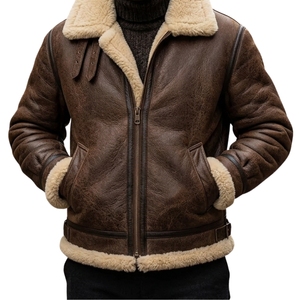 Veste bomber classique pour homme en peau de mouton shearling marron foncé B-3 |   Veste de vol pour temps extrêmement froid de la Seconde Guerre mondiale, en laine sherpa épaisse, OEM/ODM - Product Image 2