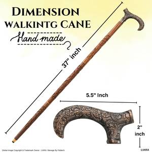 Bastón de Caminar Tradicional Hecho a Mano con Mango de Latón y Eje de Madera Tallada - Product Image 2