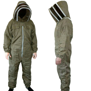 Beekeeping <b>Suit</b> Full Body Protective Jumpsuit With Mesh Hood Zipper Front Olive Green Farm Use - Product Image 1
