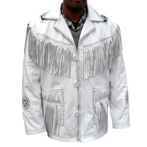 Handmade Genuine <b>Leather</b> Motorcycle <b>Jacket</b> Vintage Western Cowboy Style Breathable Turn-down Collar Zipper Closure - Product Image 2