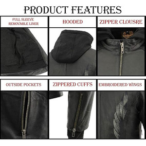 Veste de moto en cuir premium pour femme SAMROZ SPORTS avec doublure amovible à capuche - Product Image 4