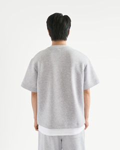 Camiseta de punto lisa de manga corta para hombre con ribete acanalado, colores sólidos, corte holgado, logotipo frontal, ecológica, Vietnam - Product Image 2