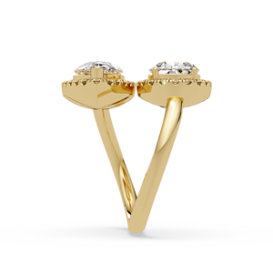 Anillo de compromiso Toi Et Moi con diamante cultivado en laboratorio de corte doble pera, certificado IGI, 3.00CT, banda halo cruzada, oro puro de 14K, anillos de lujo - Product Image 4