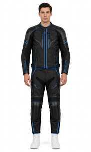 Combinaison de moto en cuir noir et orange unisexe, veste et pantalon coupe-vent, ensemble de protection pour la conduite - Product Image 3