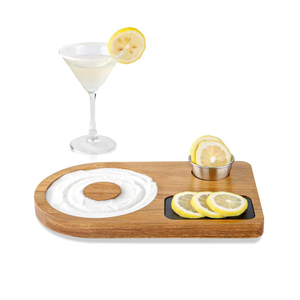 Ensemble de barman professionnel en bois d'acacia pour la préparation de cocktails avec plateau en ardoise, idéal pour la décoration des bords de verres (sel et sucre) - Fabriqué au Vietnam - Product Image 1