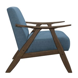 Poltrona Moderna 1 Pezzo per Soggiorno, Rivestimento in Tessuto Blu, Finitura Noce, Legno Massello di Gomma, Arredamento Casa, Seduta con Cuscino e Schienale - Product Image 3