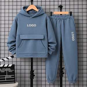 Ensemble de survêtement en molleton écologique 2 en 1 pour homme, bleu, à capuche, couleur unie, coton, vêtements décontractés d'hiver, impression de logo, sweat-shirt long - Product Image 1