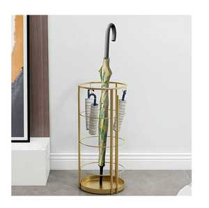 Modern Round Black Metal Umbrella Stand Mesh Entryway Walking Stick Holder Tall Cane Storage Rack with Removable Drip Tray Base - Product Image 3