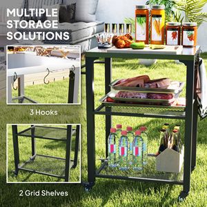 Carrello per griglia da esterno in acciaio inossidabile a 3 ripiani con tavolo per Pizza mobile e impugnatura laterale per barbecue e uso interno - Product Image 5