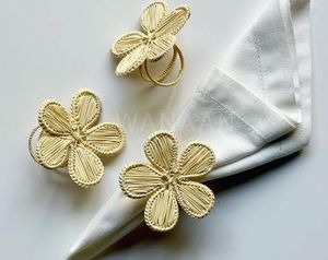 Handmade <b>Bamboo</b> Flower Napkin Rings 3 Pcs Traditional Style <b>Table</b> Decoration Home Decor - Product Image 1